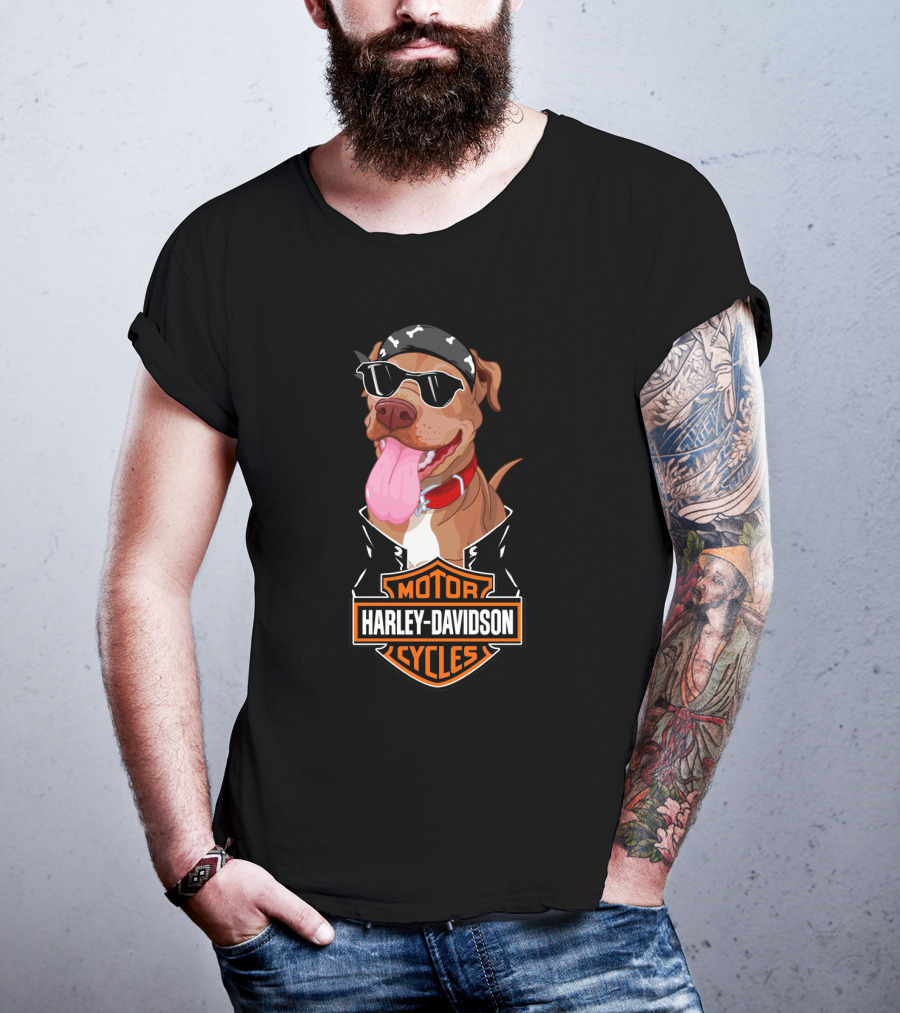Harley Davidson Motorcycles Pit Bull Biker Bandana Sunglasses T-Shirt