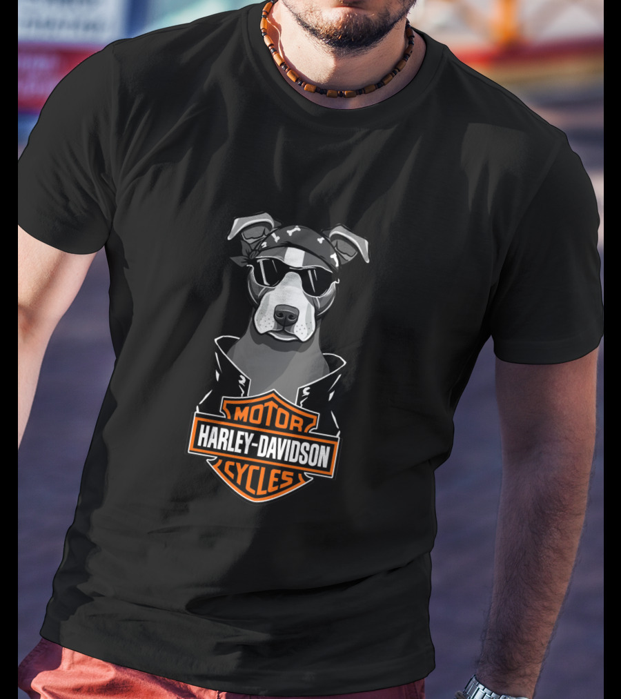 American Staffordshire Terrier Harley Davidson Motorcycles Biker T-Shirt
