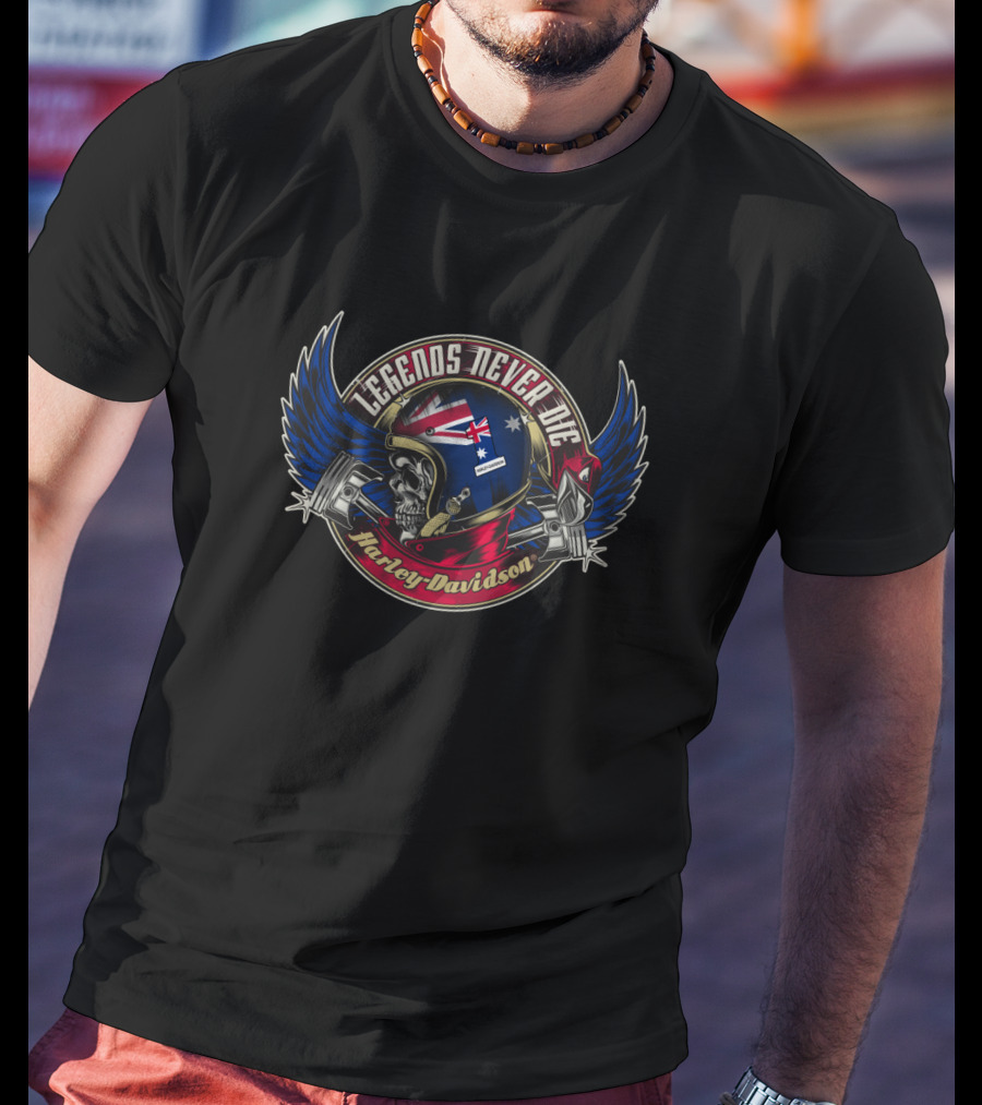 Legends Never Die Australia Flag Skull Harley Davidson T-Shirt