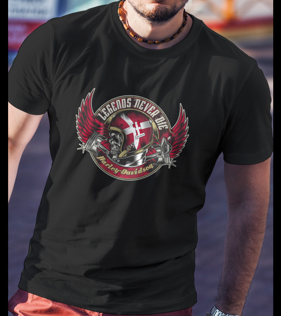 Legends Never Die Denmark Flag Harley Skull Harley Davidson T-Shirt