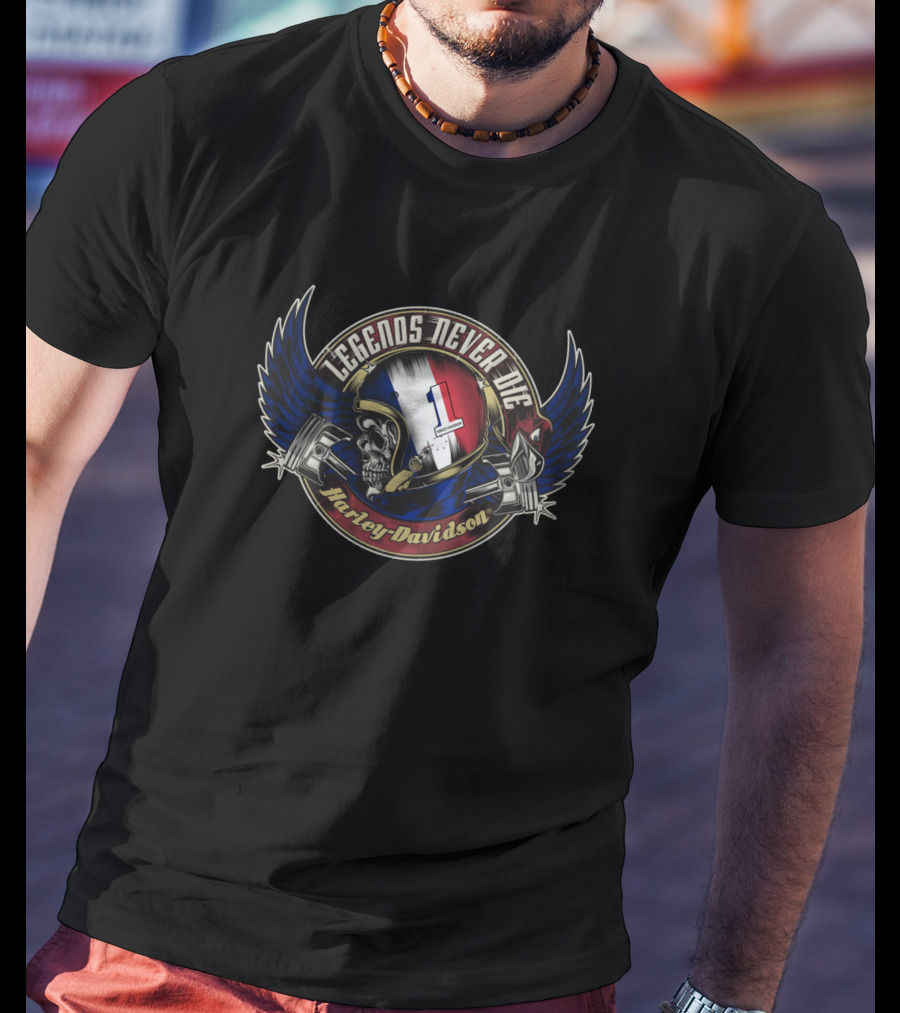 Legends Never Die France Flag Skull Harley Davidson T-Shirt