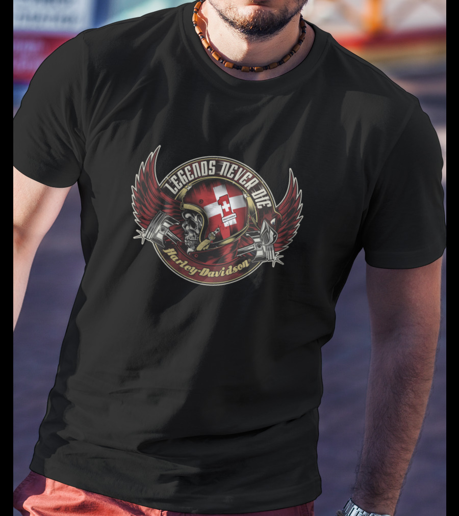 Legends Never Die Switzerland Flag Harley Davidson Skull T-Shirt