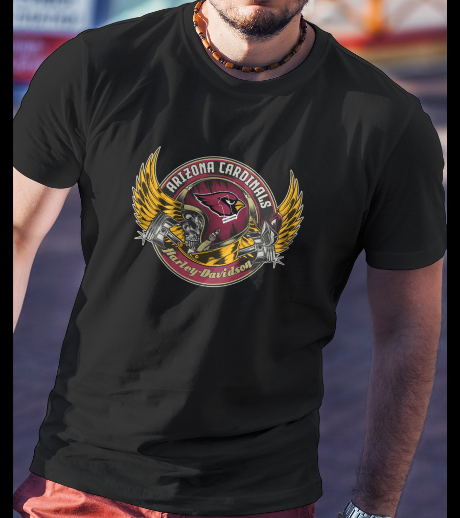 Arizona Cardinals Harley Davidson Skull Helmet Wings T-Shirt