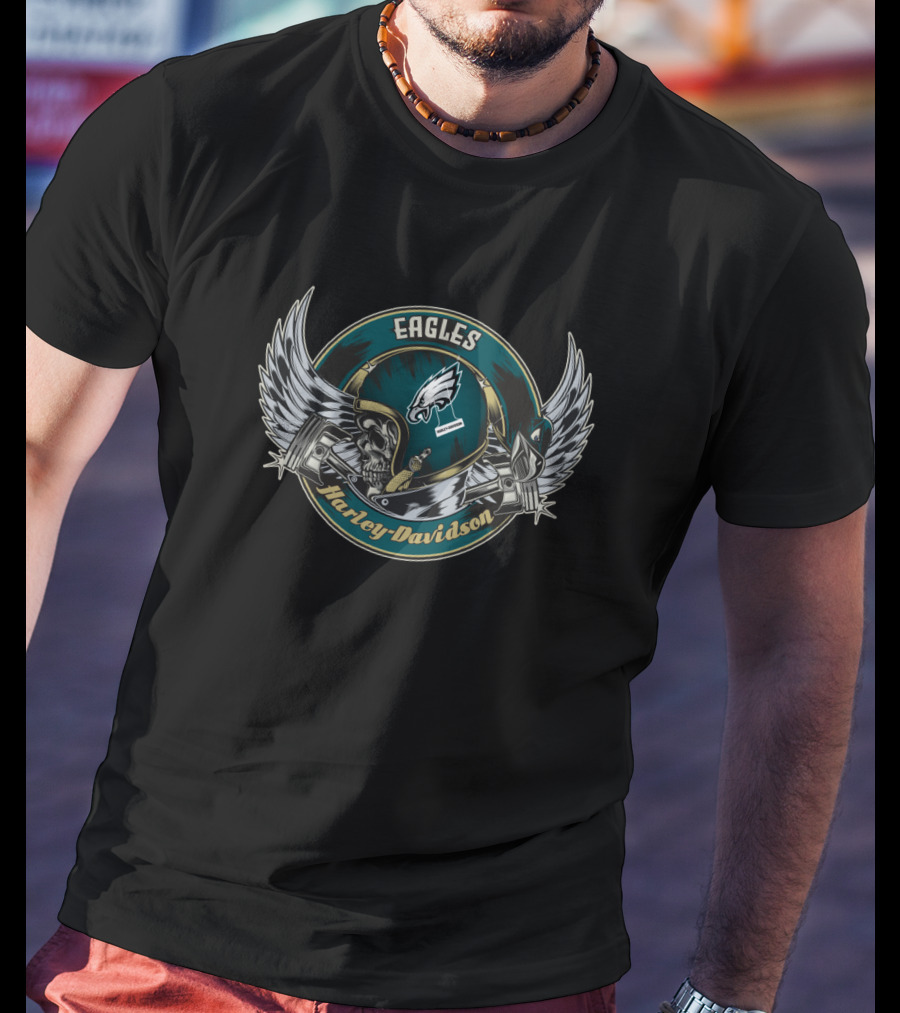 Eagles Harley Davidson Philadelphia Skull Helmet T-Shirt