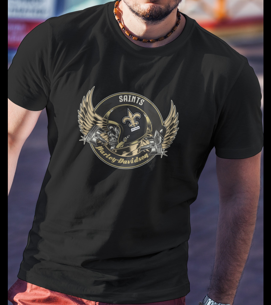 Saints Harley Davidson Skull Fleur-De-Lis Helmet T-Shirt