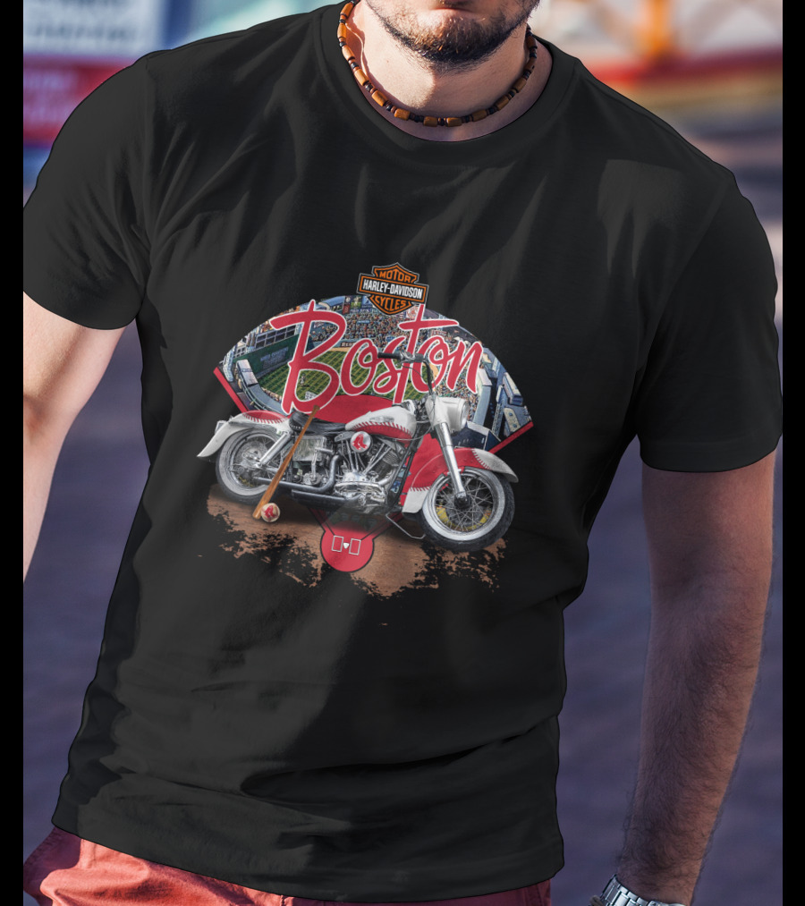 Boston Red Sox Harley Davidson Motorcycle Fenway Park Baseball T-Shirt
