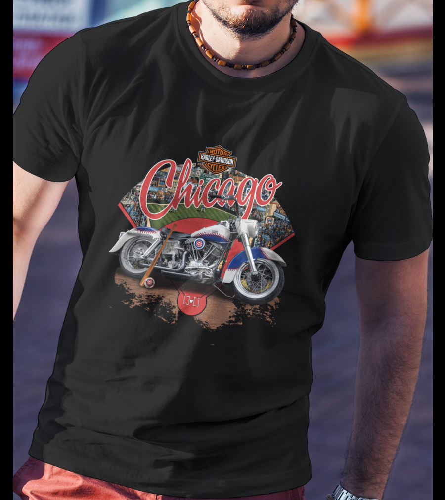 Chicago Cubs Harley Davidson Motorcycle Wrigley Field Batter Up T-Shirt
