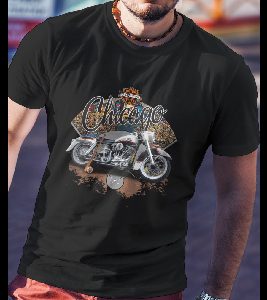 Chicago White Sox Harley Davidson Motorcycle Baseball Fan Scene T-Shirt