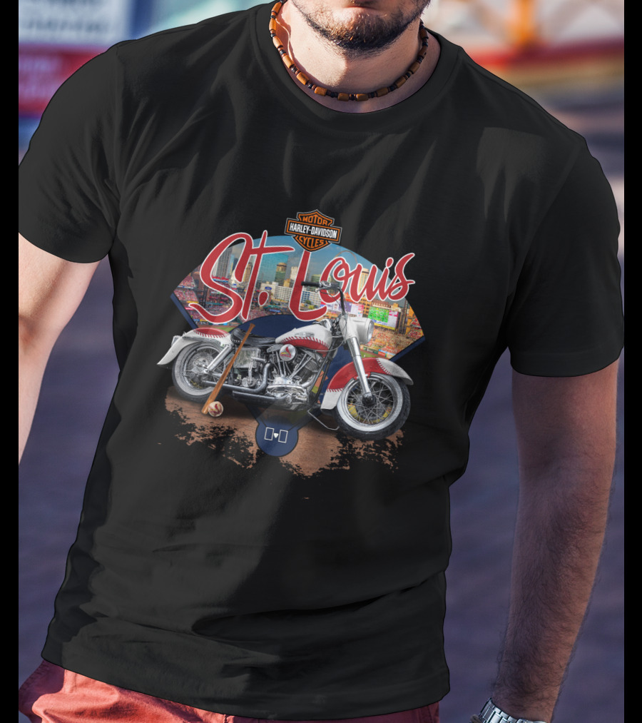 St Louis Cardinals Harley Davidson Motorcycle Skyline T-Shirt