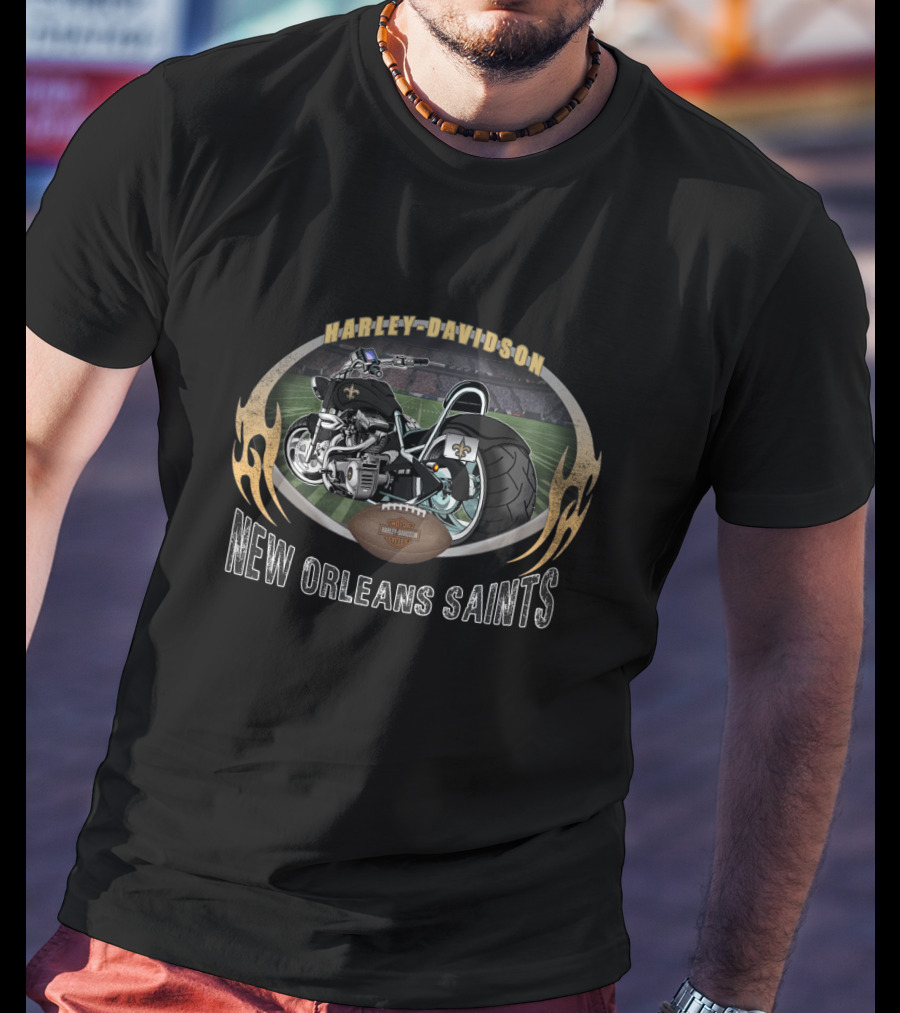 Harley Davidson New Orleans Saints Motorcycle Nfl Football T-Shirt