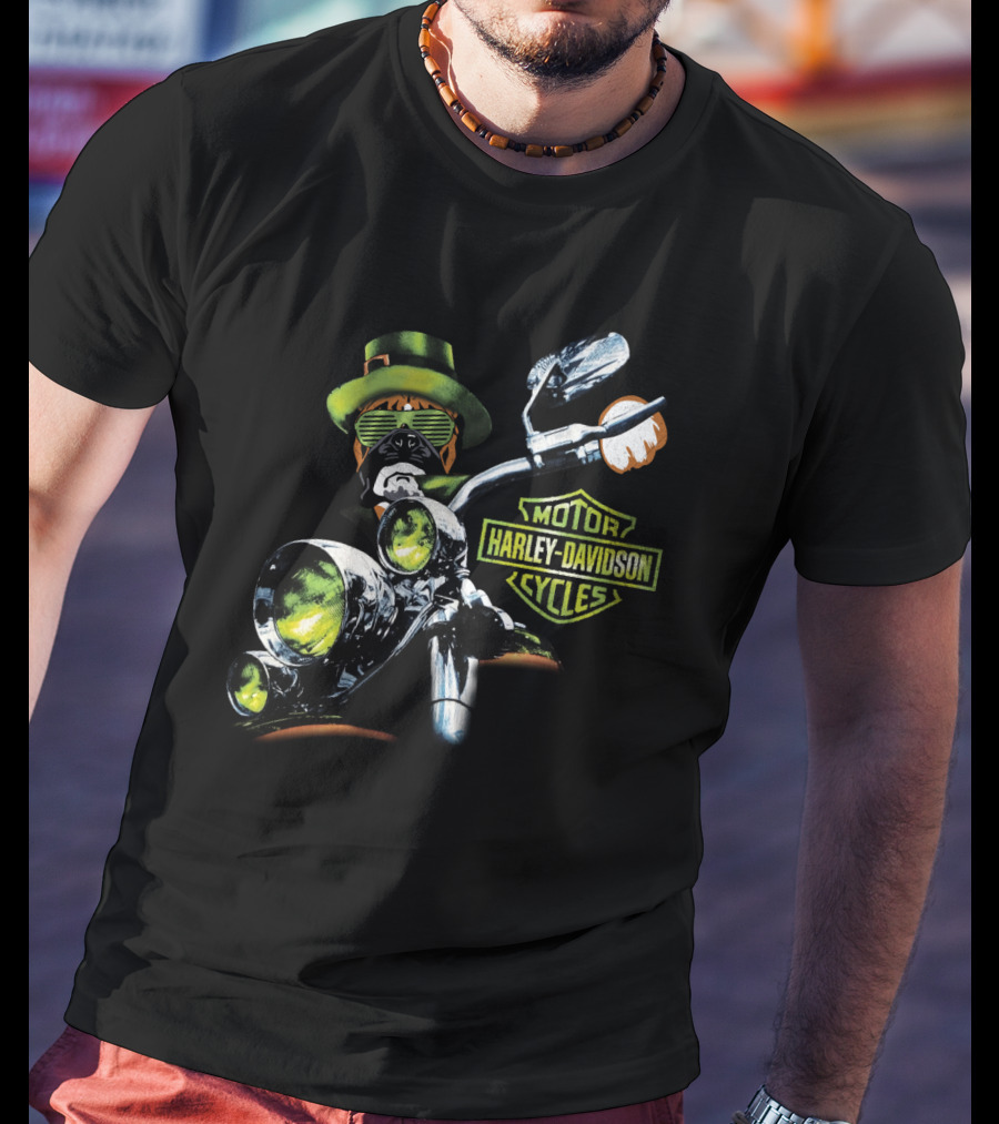 Boxer 18Hd Harley Davidson Motorcycles St. Patrick's Day Dog Rider T-Shirt