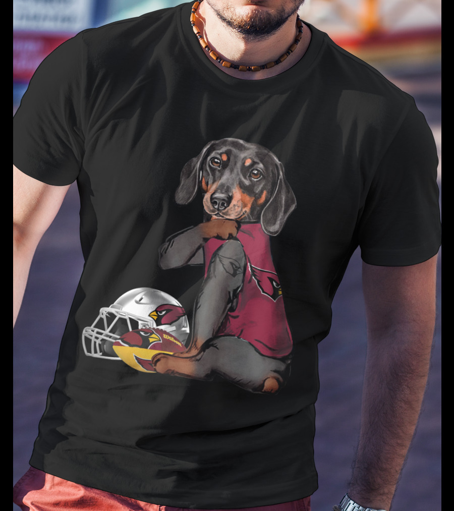 Arizona Cardinals Football Dachshund With Helmet And Ball T-Shirt