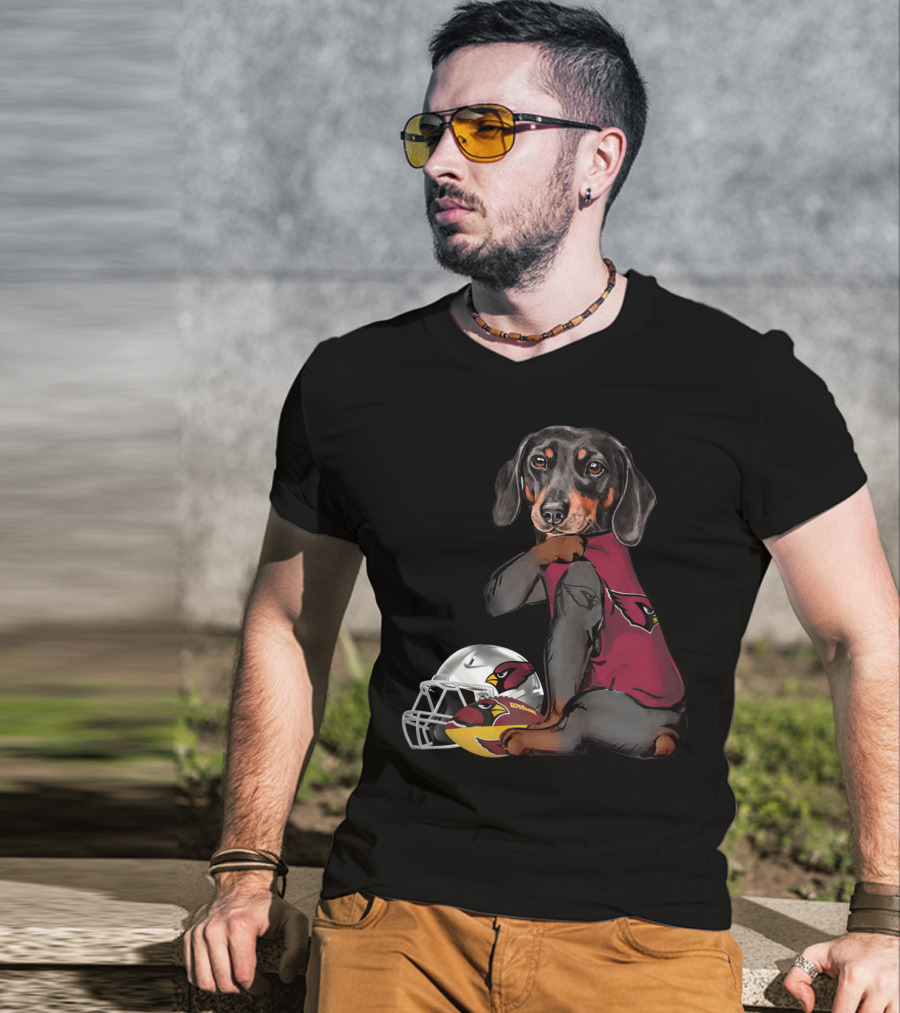 Arizona Cardinals Football Dachshund With Helmet And Ball T-Shirt