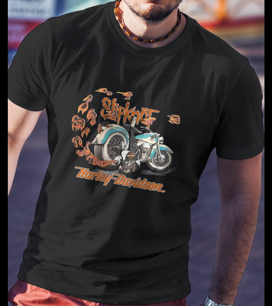 Slipknot Harley Davidson Motorcycle And Guitar T-Shirt