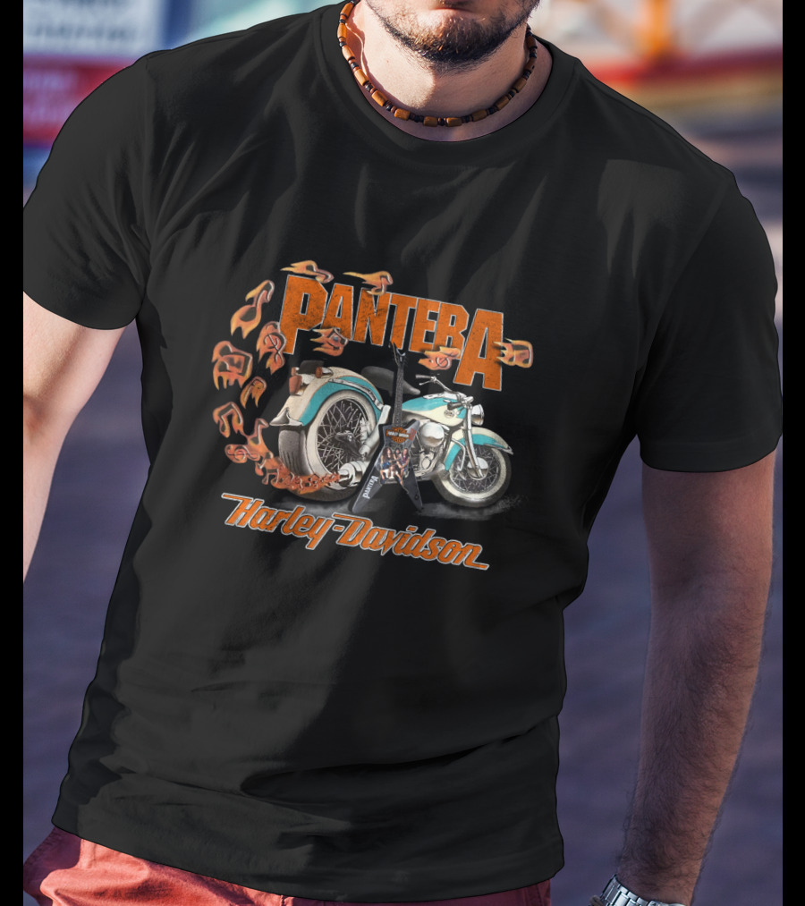 Pantera Harley Davidson 20Hdm Motorcycle Flames Guitar T-Shirt