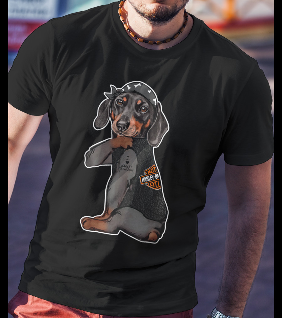 I Love Harley Davidson Motorcycle Dachshund T-Shirt