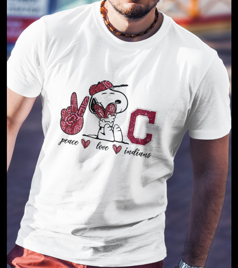Peace Love Cleveland Indians Snoopy C T-Shirt