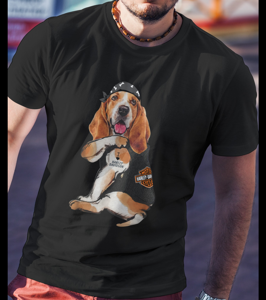 Basset Hound Harley Davidson Fan With Motorcycles Bandana T-Shirt