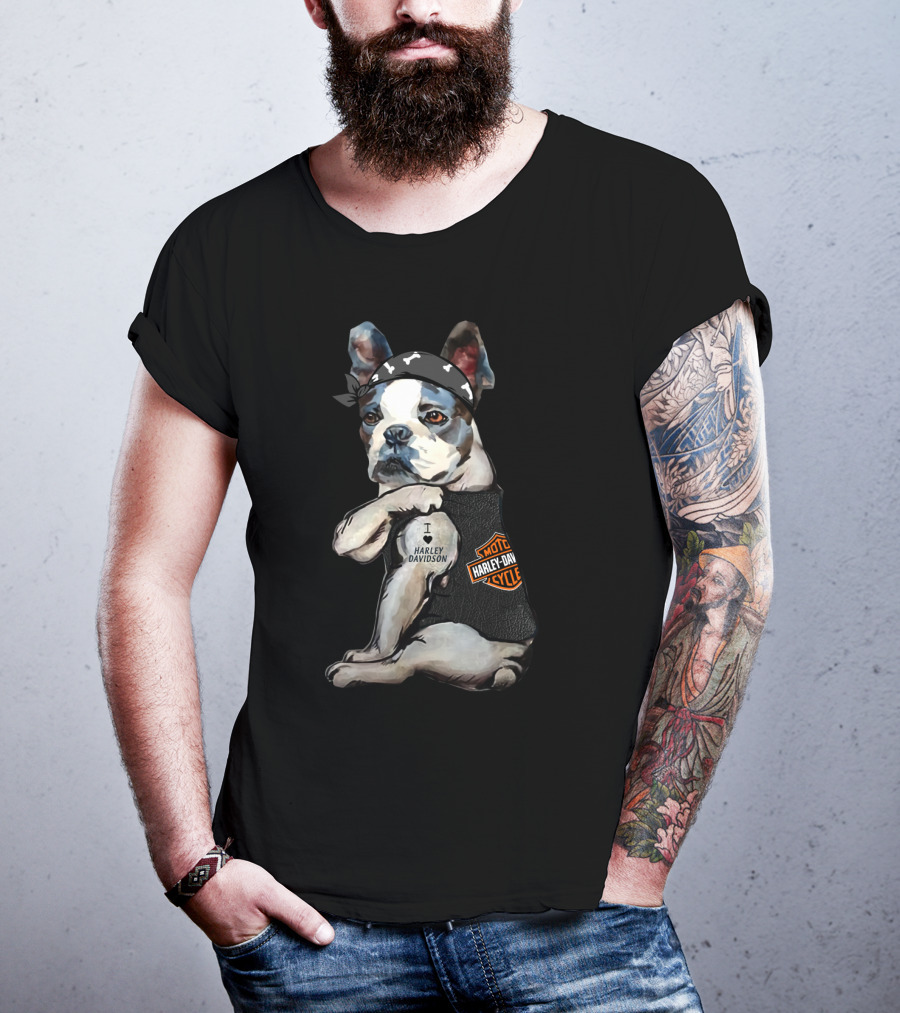 Boston Terrier Harley Davidson Cycle I Love Harley Davidson T-Shirt