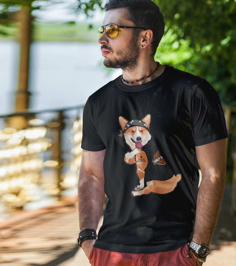 Harley Davidson Corgi With Bandana T-Shirt