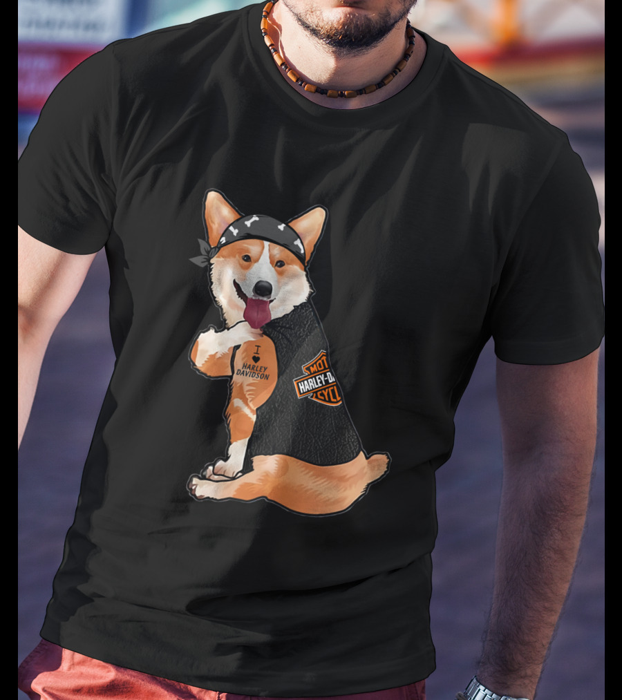 Harley Davidson Corgi With Bandana T-Shirt