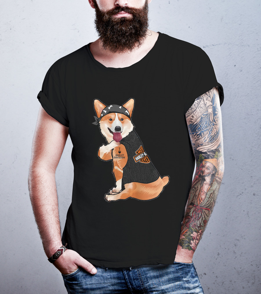Harley Davidson Corgi With Bandana T-Shirt