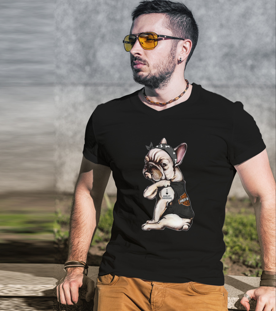 I Harley Davidson Hot Motor Cycles French Bulldog Hd T-Shirt