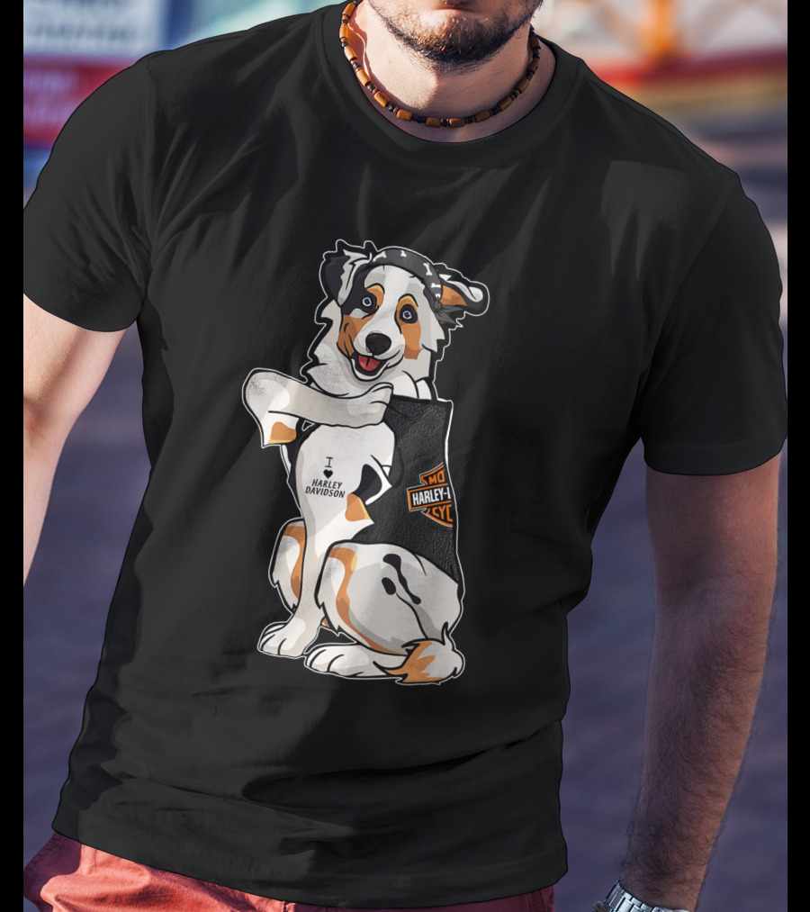 Australian Shepherd I Harley Davidson Motorcycle Fan T-Shirt