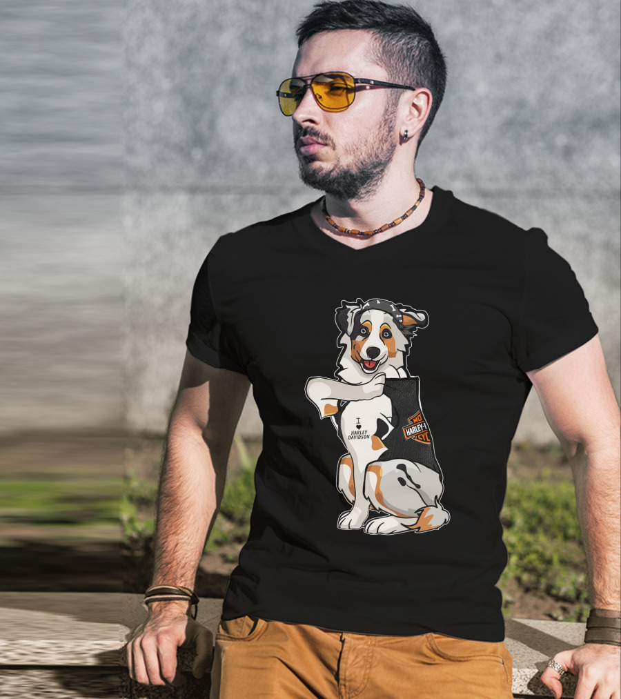 Australian Shepherd I Harley Davidson Motorcycle Fan T-Shirt