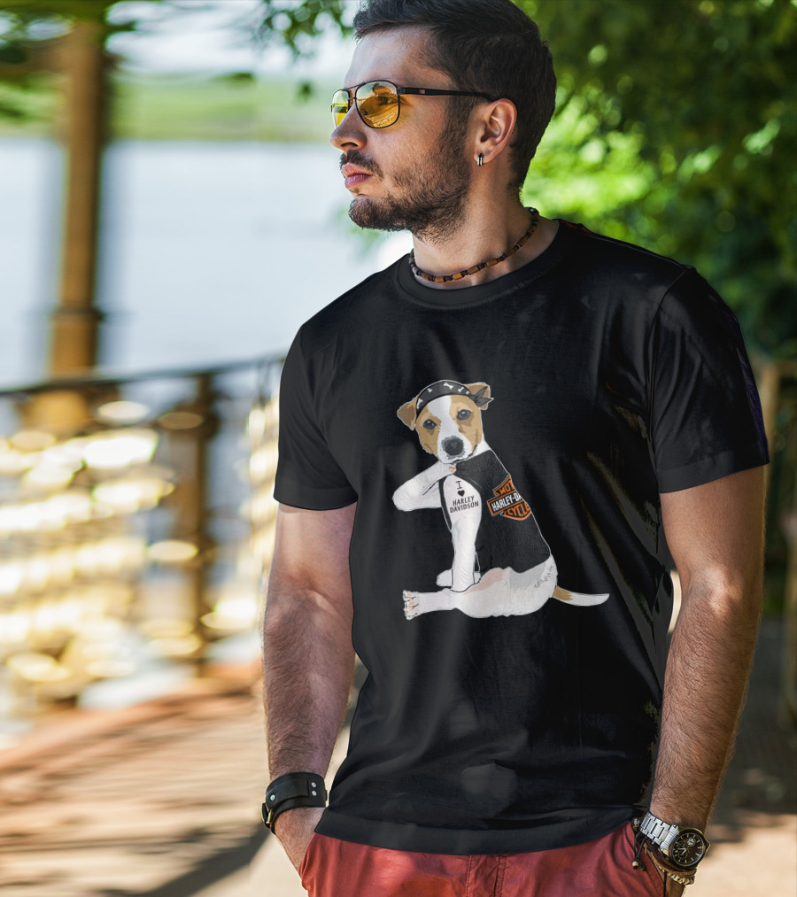 Harley Davidson Jack Russell Terrier Motorcycle Style T-Shirt