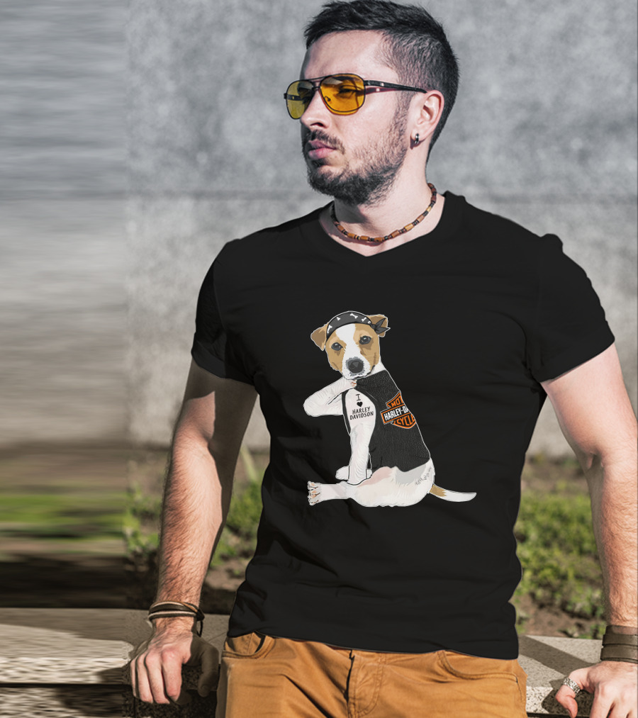 Harley Davidson Jack Russell Terrier Motorcycle Style T-Shirt