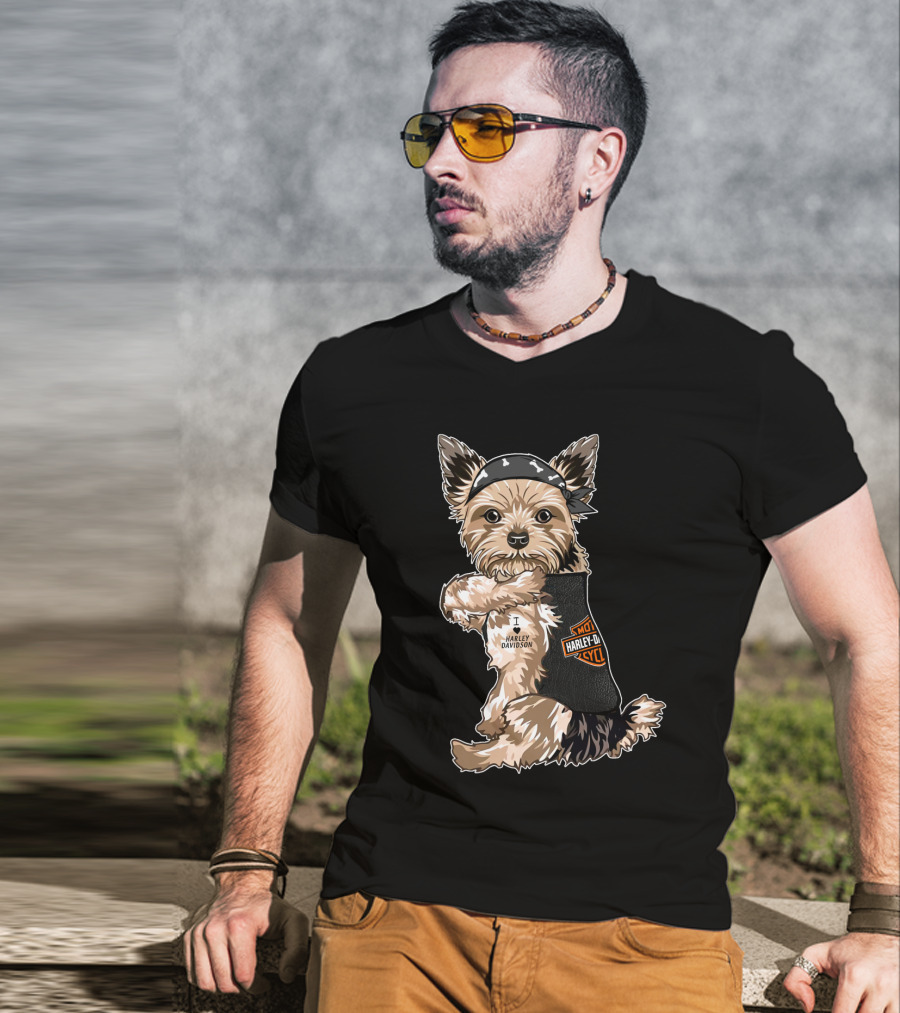 Yorkshire Terrier I Love Harley Davidson Motorcycles T-Shirt