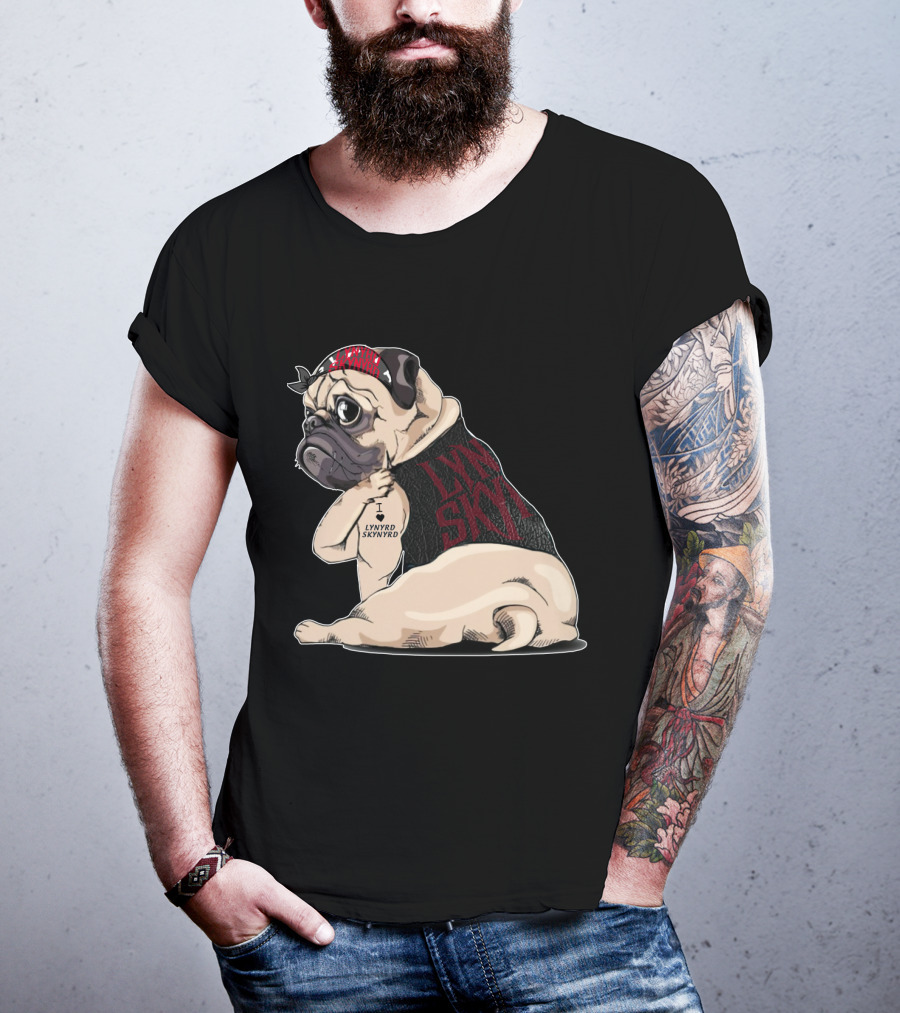 Lynyrd Skynyrd Pug Tattoo With Bandana And Vest T-Shirt
