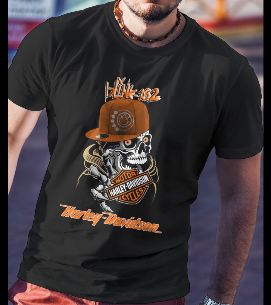 Blink 182 Harley Davidson Skull Motorcycles T-Shirt
