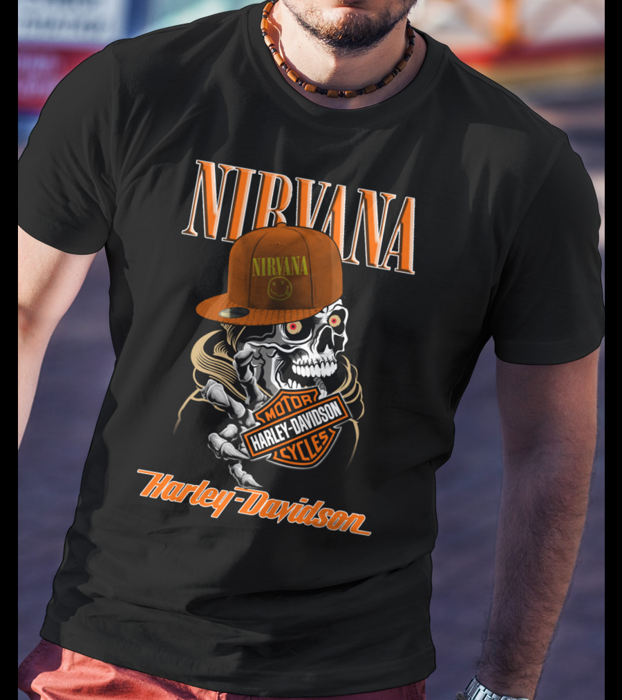 Nirvana Skull Harley Davidson Motorcycles T-Shirt