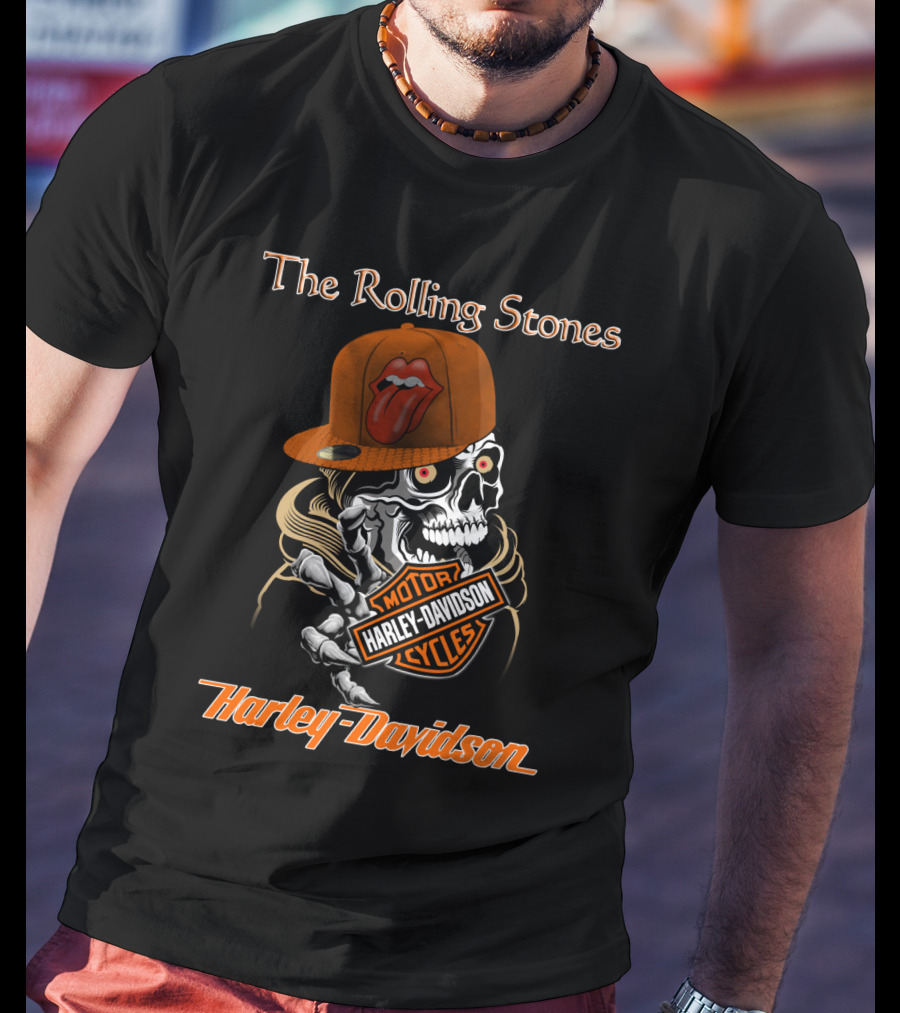 The Rolling Stones Skull Harley Davidson Motorcycles T-Shirt