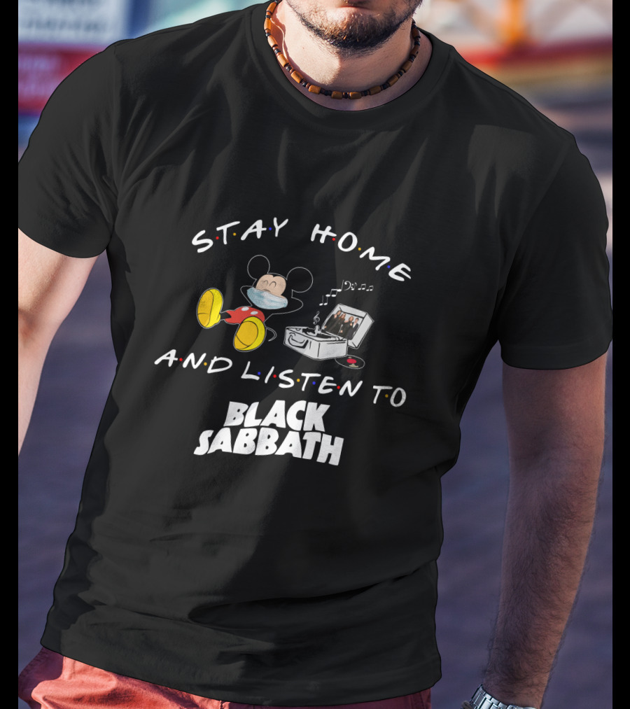 Stay Home And Listen To Black Sabbath Mickey Mouse Turntable Mask T-Shirt