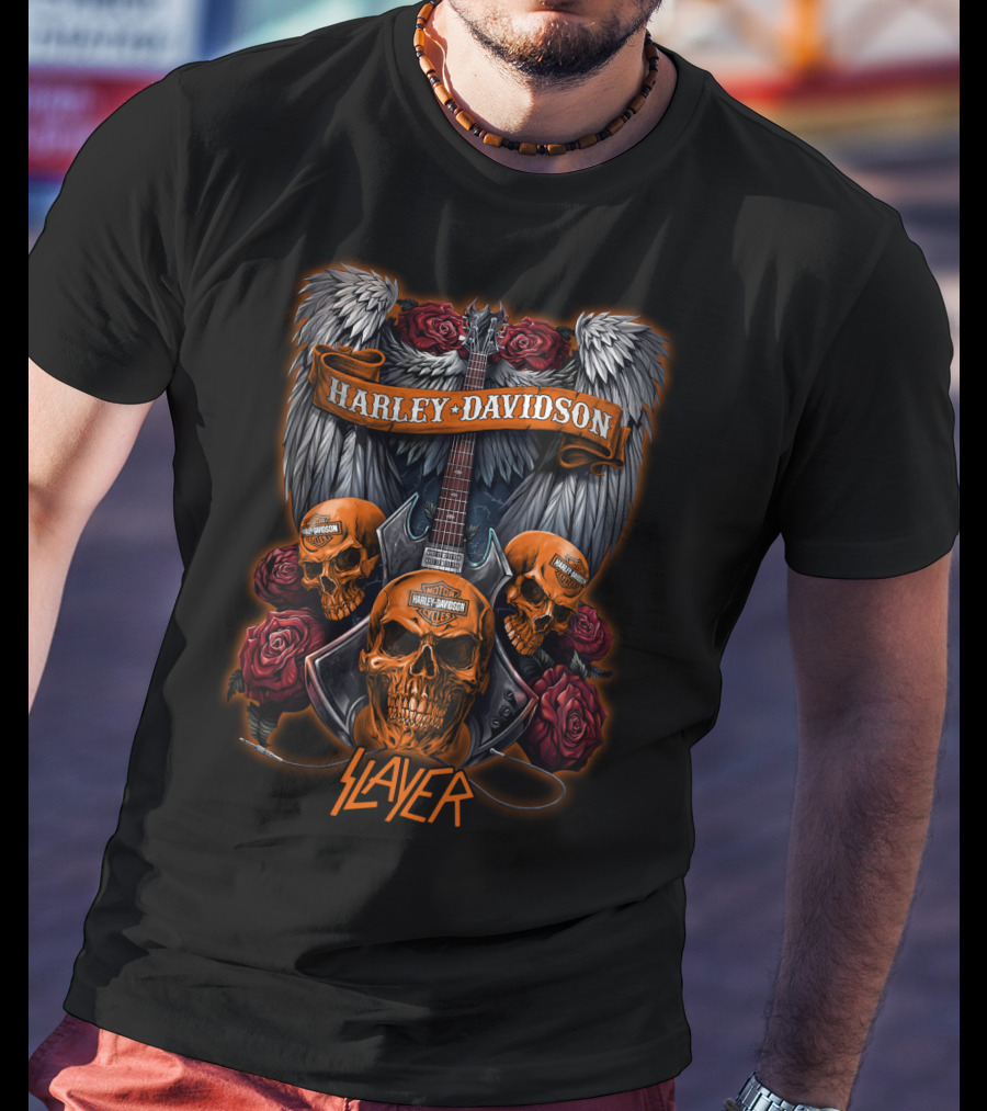 Harley Davidson Slayer Skull Guitar Wings 47Hd T-Shirt