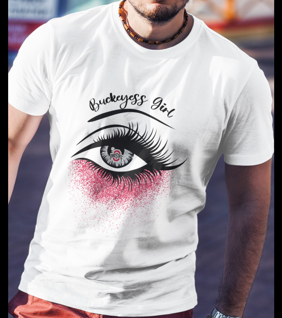 Buckeyess Girl Ohio State Eye Logo And Pink Glitter T-Shirt