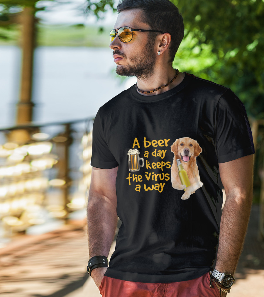 A Beer A Day Keeps The Virus Away Funny Golden Retriever T-Shirt