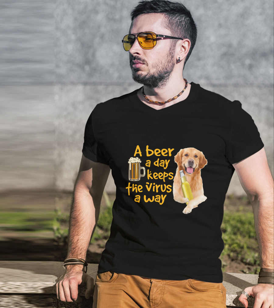 A Beer A Day Keeps The Virus Away Funny Golden Retriever T-Shirt