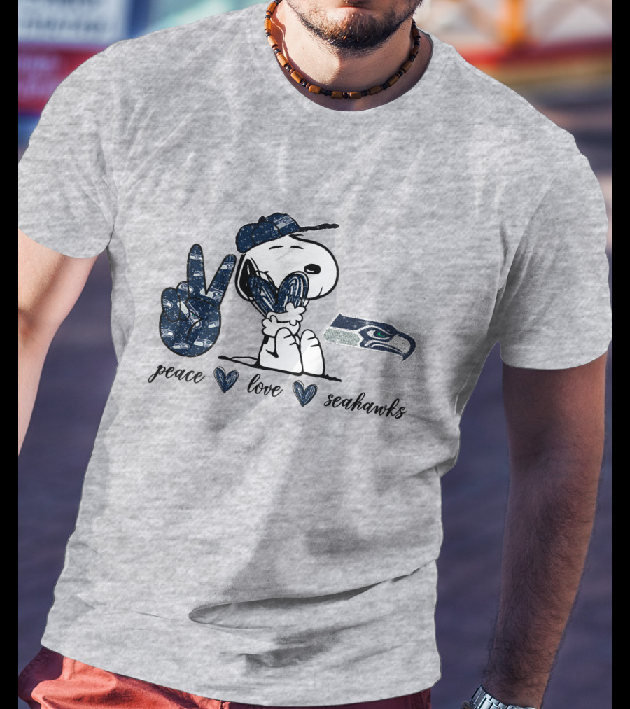 Peace Love Seattle Seahawks Snoopy Football Fan T-Shirt