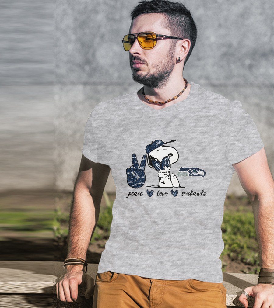 Peace Love Seattle Seahawks Snoopy Football Fan T-Shirt