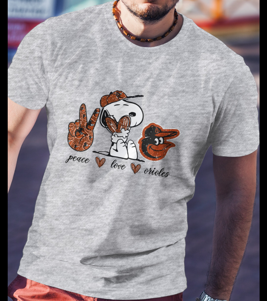 Peace Love Orioles Snoopy Style Baltimore Orioles T-Shirt