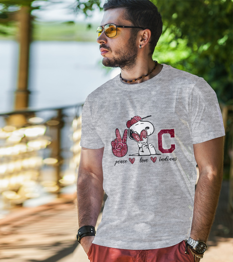 Peace Love Indians Snoopy C Letter T-Shirt