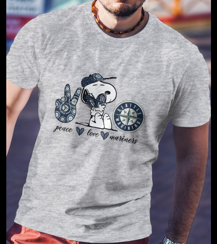Peace Love Seattle Mariners Snoopy Fan Gear T-Shirt