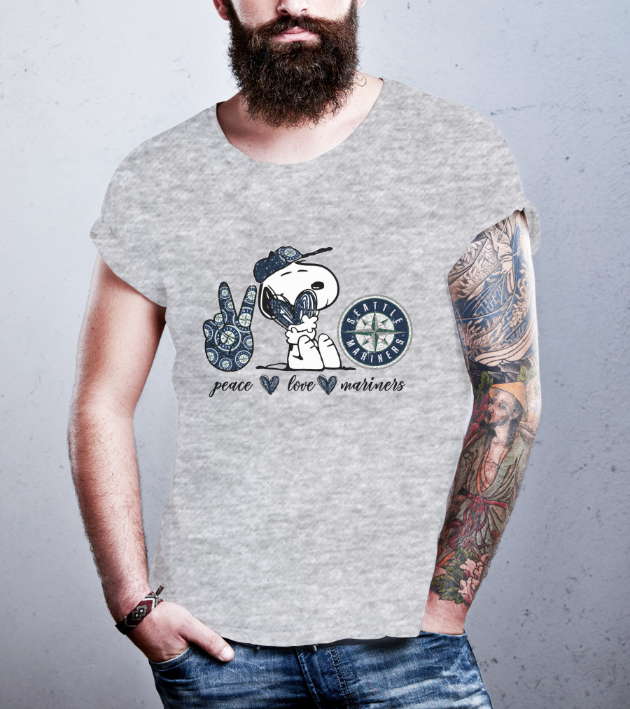 Peace Love Seattle Mariners Snoopy Fan Gear T-Shirt
