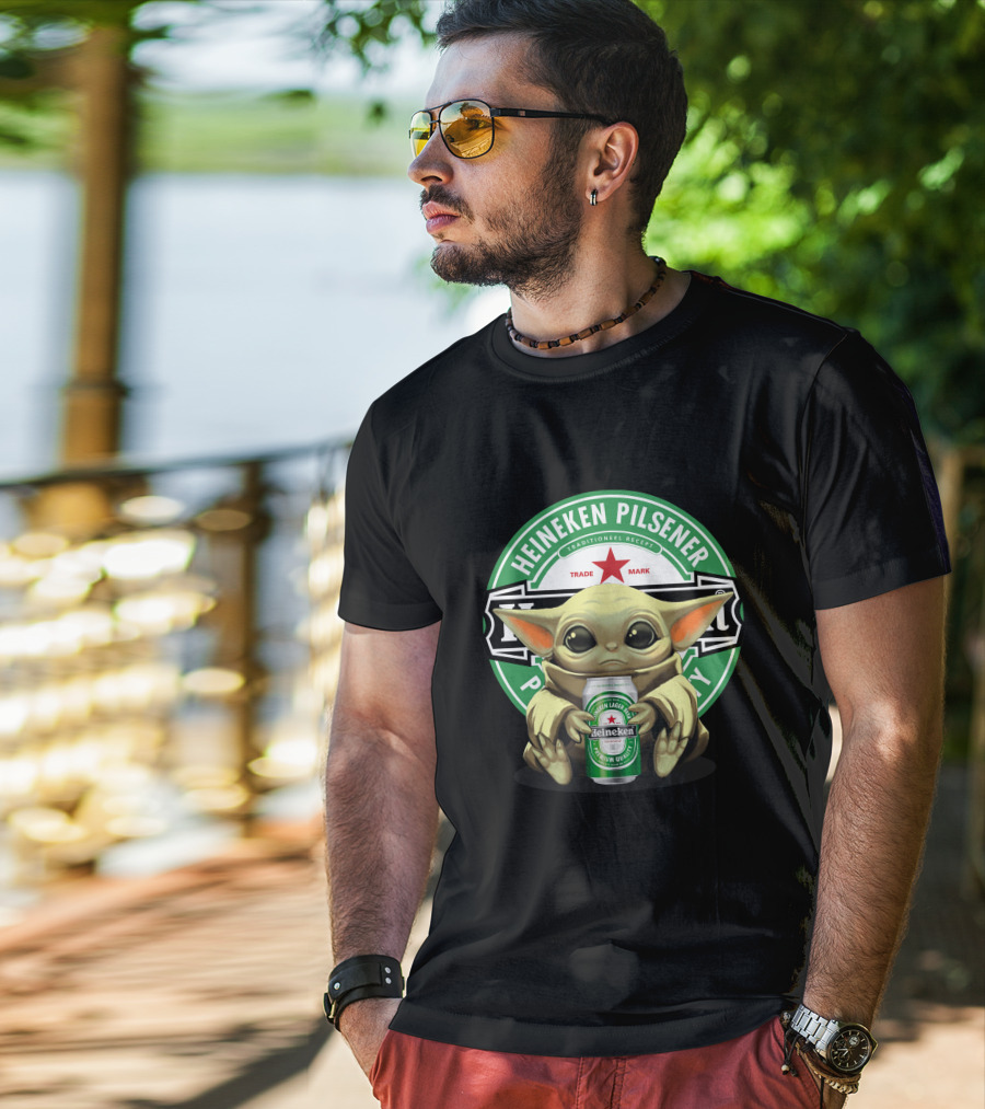 Heineken Pilsener Baby Yoda Holding Heineken Lager Beer Can T-Shirt