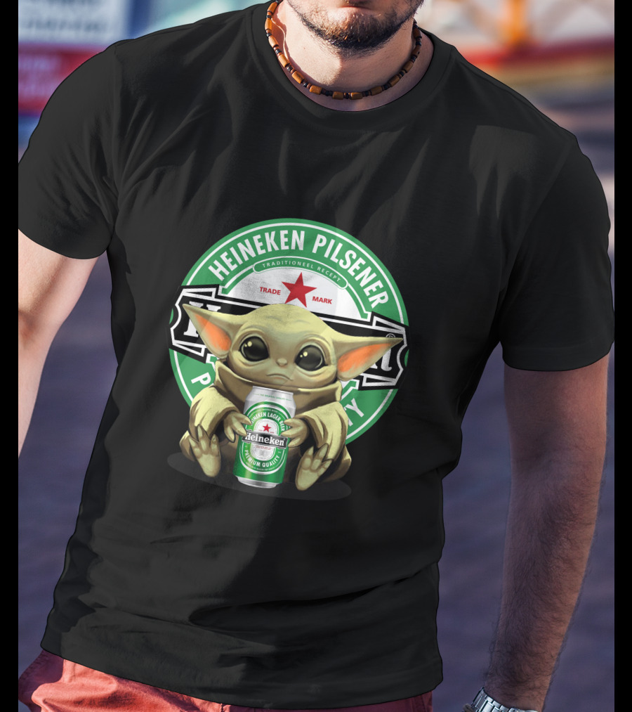 Heineken Pilsener Baby Yoda Holding Heineken Lager Beer Can T-Shirt