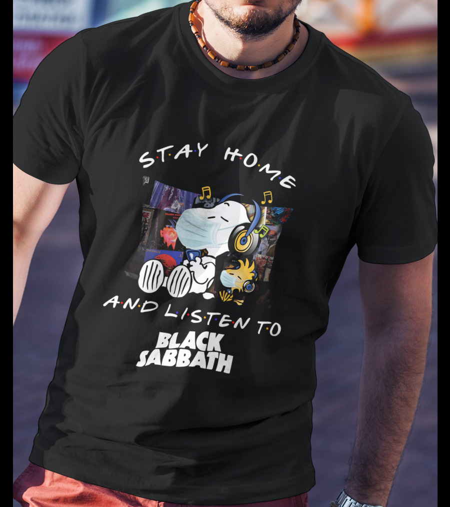 Stay Home And Listen To Black Sabbath Snoopy Woodstock Headphones T-Shirt